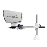 Lynx EVO fixed magnification stereo microscope on single arm boom stand with clamp.