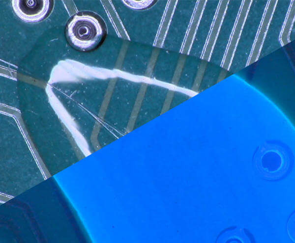 PCB under UV lighting 600×495 tiny PCB sob iluminação UV